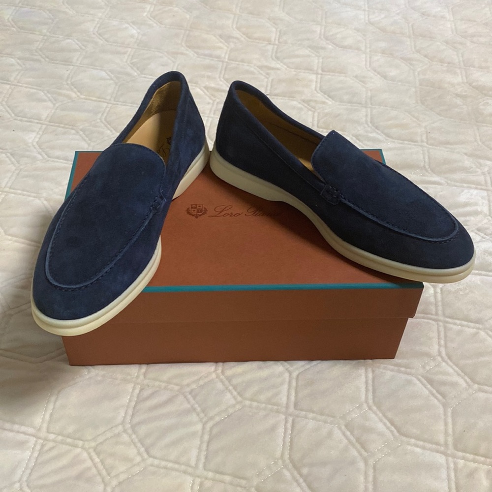 Loro Piana Navy Blue Summer Walk Suede Loafers